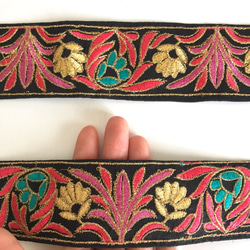 【50cm】インド刺繍リボン　ブラック　シルク 4枚目の画像