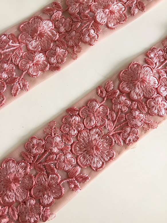 【50cm】インド刺繍リボン　ピンク　ネット 1枚目の画像