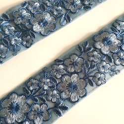 【50cm】インド刺繍リボン　ブルー　ネット 1枚目の画像