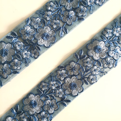 【50cm】インド刺繍リボン　ブルー　ネット 3枚目の画像