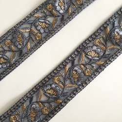 【50cm】インド刺繍リボン　ブルーグレー 3枚目の画像