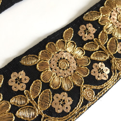 【50cm】インド刺繍リボン　ブラックスパンコール 2枚目の画像