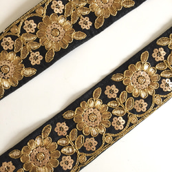 【50cm】インド刺繍リボン　ブラックスパンコール 4枚目の画像