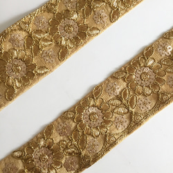 【50cm】インド刺繍リボン　ゴールドスパンコール 3枚目の画像