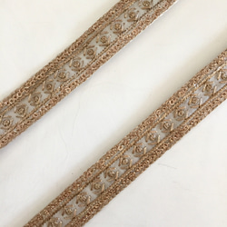 【50cm】インド刺繍リボン ライトグレーxゴールド　オーガンジー 3枚目の画像