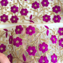 【50cm】インド刺繍リボン　パープル　ネット 4枚目の画像