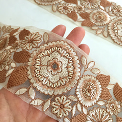 【50cm】インド刺繍リボン ベージュ　オーガンジー　フラワー 3枚目の画像