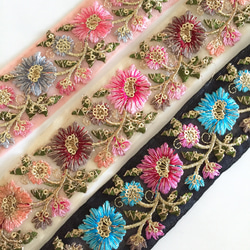 【50cm】インド刺繍リボン ベージュxピンク　オーガンジー 7枚目の画像