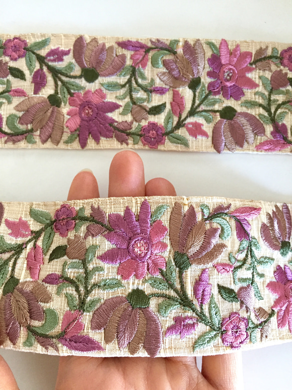 【50cm】インド刺繍リボン ダスティピンク　シルク 3枚目の画像