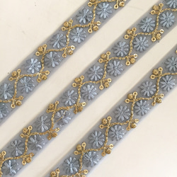 【50cm】インド刺繍リボン　ネット　ライトブルー 3枚目の画像