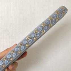 【50cm】インド刺繍リボン　ネット　ライトブルー 5枚目の画像