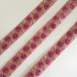 【50cm】インド刺繍リボン　ネット　赤紫 4枚目の画像