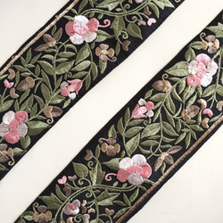 【50cm】インド刺繍リボン　ブラック　リーフフラワー 2枚目の画像