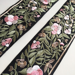 【50cm】インド刺繍リボン　ブラック　リーフフラワー 5枚目の画像