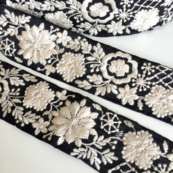 【50cm】インド刺繍リボン ブラック　シルク 1枚目の画像