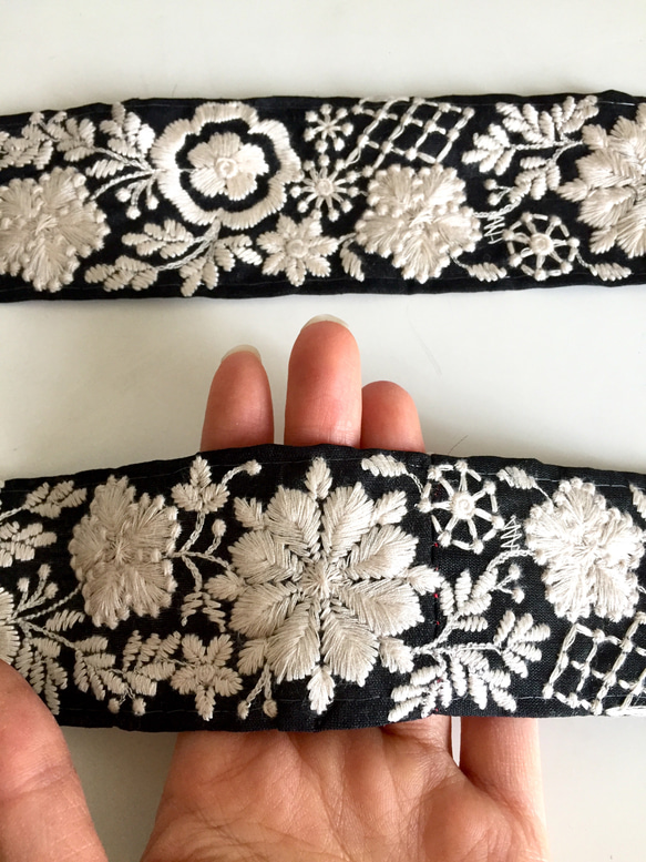 【50cm】インド刺繍リボン ブラック　シルク 5枚目の画像