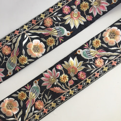 【50cm】インド刺繍リボン　ブラックxピンク　バード　シルク 5枚目の画像