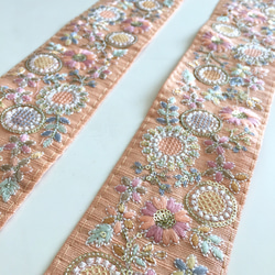 【50cm】インド刺繍リボン ピーチ　シルク 4枚目の画像