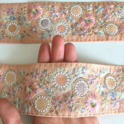 【50cm】インド刺繍リボン ピーチ　シルク 5枚目の画像
