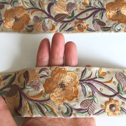 【50cm】インド刺繍リボン　ベージュxイエロー 3枚目の画像