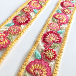 【50cm】インド刺繍リボン イエローxレッド　ネット 4枚目の画像