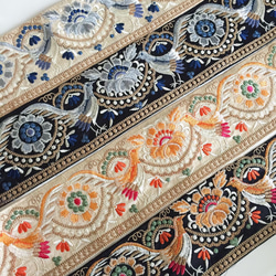 【50cm】インド刺繍リボン ブラックxオレンジ　バード　シルク 9枚目の画像