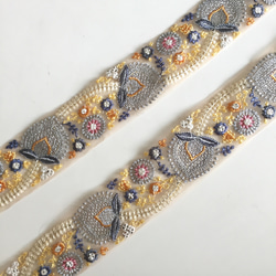 【SALE/50cm】インド刺繍リボン ブルー　パステル　ネット 4枚目の画像