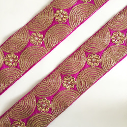 【SALE/50cm】インド刺繍リボン シルク　パープルxゴールド 3枚目の画像