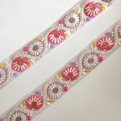 【SALE/50cm】インド刺繍リボン  ホワイトxパープル　ネットTN58 5枚目の画像