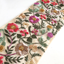 【50cm】インド刺繍リボン  オーガンジー　フラワー　パープル　FO61 3枚目の画像