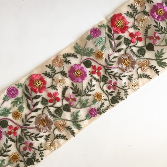 【50cm】インド刺繍リボン  オーガンジー　フラワー　パープル　FO61 6枚目の画像