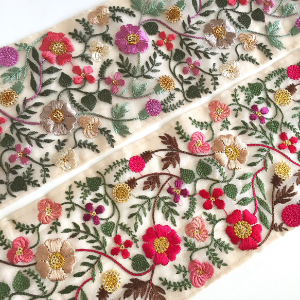 【50cm】インド刺繍リボン  オーガンジー　フラワー　パープル　FO61 7枚目の画像