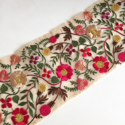 【50cm】インド刺繍リボン  オーガンジー　フラワー　レッド　FO62 1枚目の画像