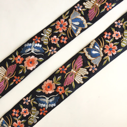 【50cm】インド刺繍リボン  ブラックxパープル　バタフライ　シルク　SS77 5枚目の画像