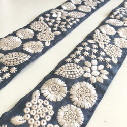 【50cm】インド刺繍リボン  ブルーグレー　シルク　SS80 3枚目の画像