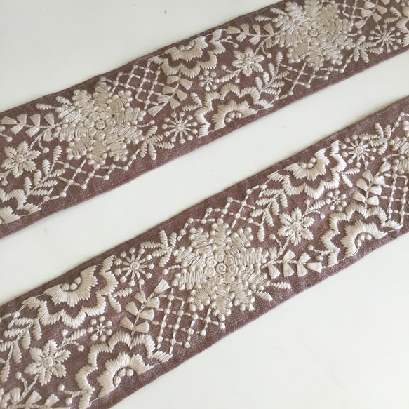【SALE/50cm】インド刺繍リボン  ブラウン　シルク　SS87 1枚目の画像