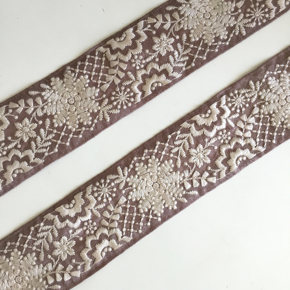 【SALE/50cm】インド刺繍リボン  ブラウン　シルク　SS87 5枚目の画像