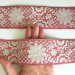 【SALE/50cm】インド刺繍リボン  コーラルピンク　シルク　SS88 4枚目の画像
