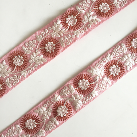 【50cm】インド刺繍リボン　ピンク　シルク　SS97 5枚目の画像
