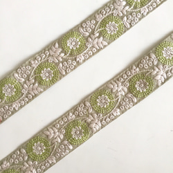 【50cm】インド刺繍リボン　ライトグリーン　シルク　SS99 5枚目の画像