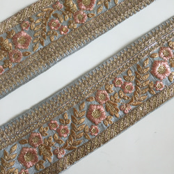 【50cm】インド刺繍リボン　グレー　フラワー　シルク　GS124 4枚目の画像