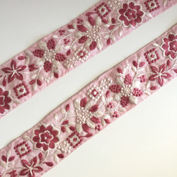 【SALE/50cm】インド刺繍リボン　ピンク　シルク　SS125 5枚目の画像
