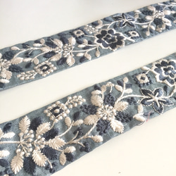 【50cm】インド刺繍リボン　ブルー　シルク　SS126 3枚目の画像