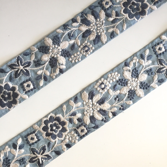 【50cm】インド刺繍リボン　ブルー　シルク　SS126 5枚目の画像