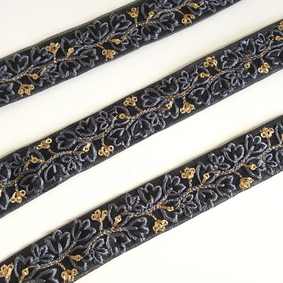 【50cm】インド刺繍リボン　ブラック　ネット　SS142 2枚目の画像