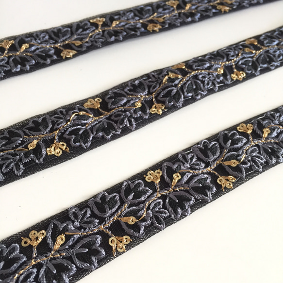 【50cm】インド刺繍リボン　ブラック　ネット　SS142 4枚目の画像