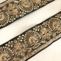 【60cm】インド刺繍リボン ブラック　オーガンジー 1枚目の画像