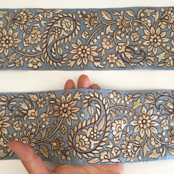 【50cm】インド刺繍リボン ライトブルーxベージュ　シルク　GS166 5枚目の画像