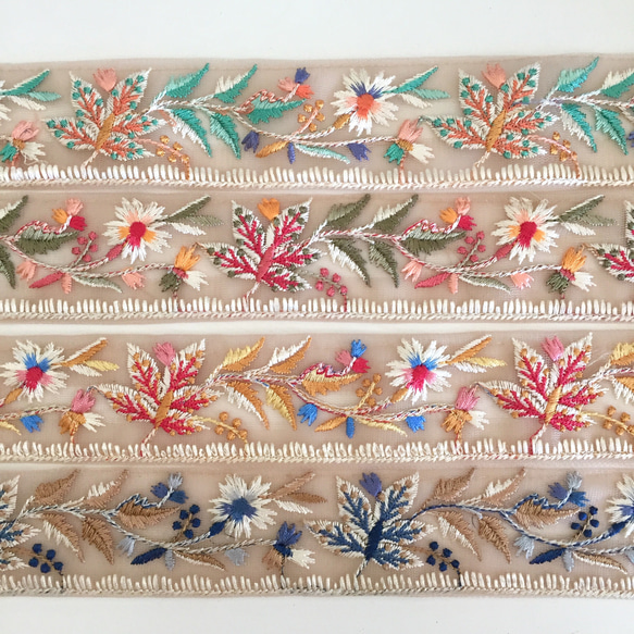 【50cm】インド刺繍リボン グリーン　リーフ　SN171 5枚目の画像
