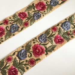 【50cm】インド刺繍リボン　イエローxピンク　シルク　GS210 1枚目の画像